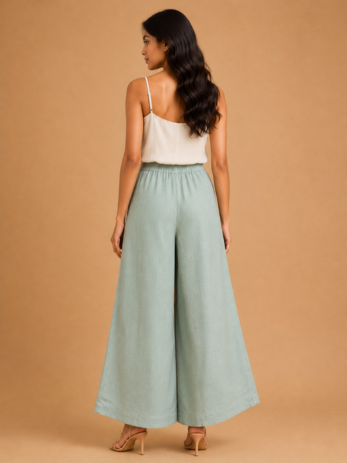 Sea Blue Relaxed Fit Linen Trouser