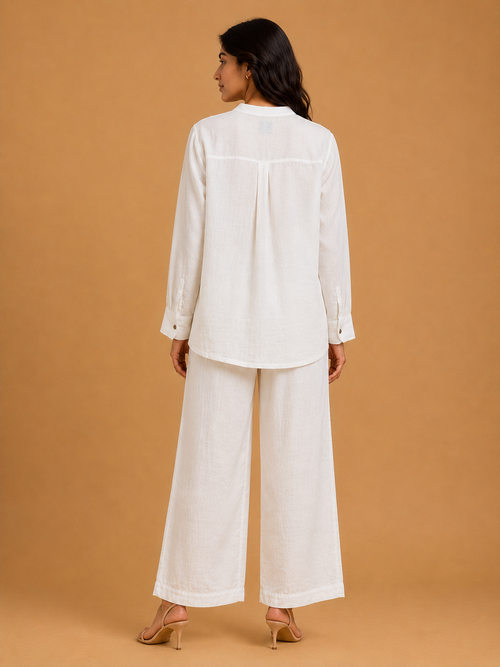 White & Blue Knot Wave Embroidered Shirt