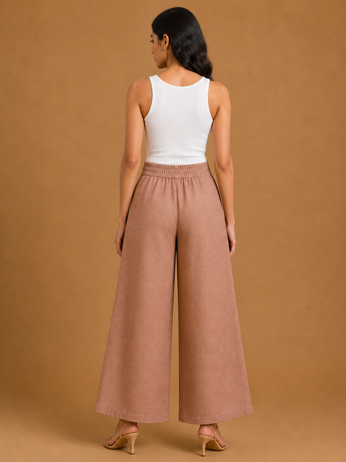 Light Brown Relaxed Fit Linen Trouser