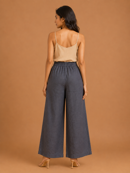 Grey Relaxed Fit Linen Trouser