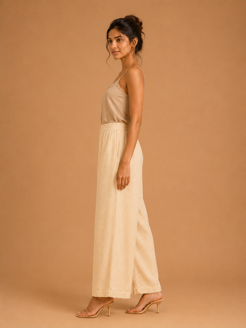 Cream Relaxed Fit Linen Trouser