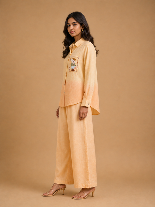 Yellow & Orange Ombré Bear Embroidered Shirt
