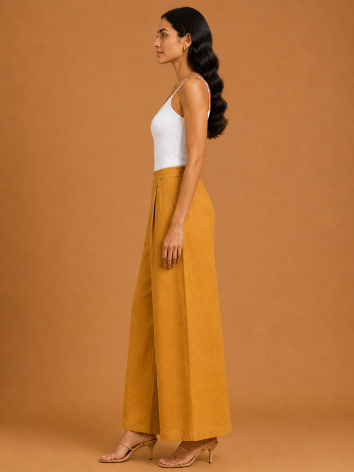 Burnt Yellow Relaxed Fit Linen Trouser