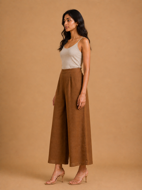 Brown Relaxed Fit Linen Trouser
