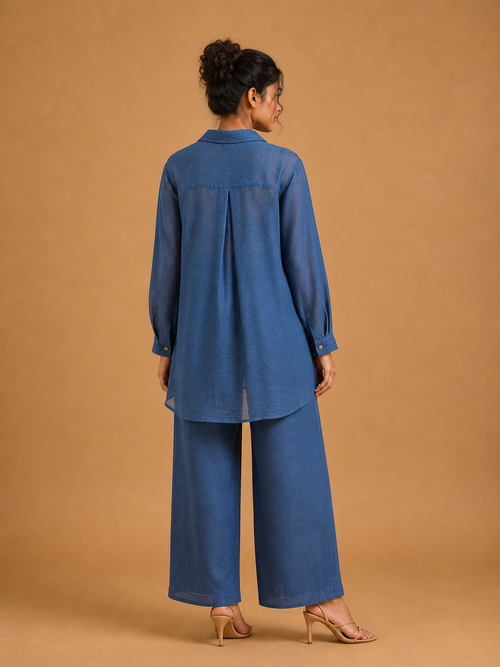 Deep Blue Wildflower Pocket Shirt