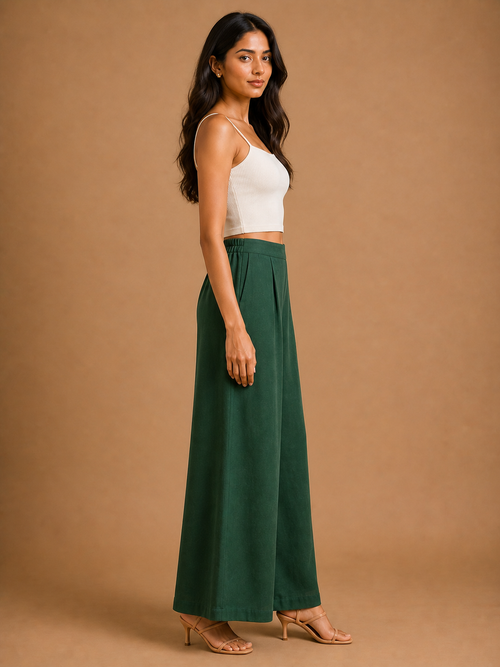 Dark Green Relaxed Fit Linen Trouser
