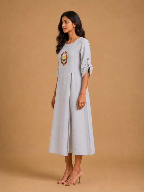 Grey Embroidered Dress