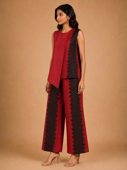Red & Black Tie-Dye Asymmetric Co-Ord Set