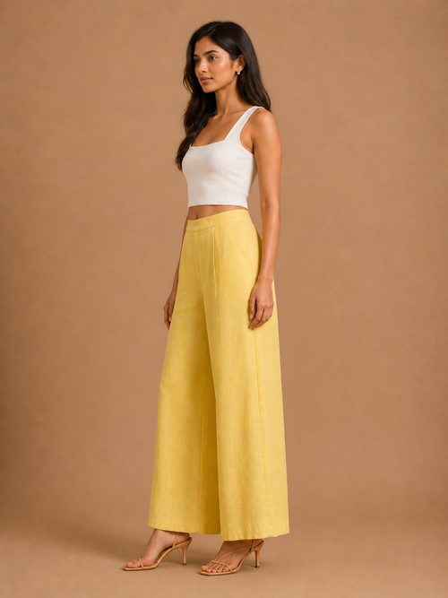 Yellow Relaxed Fit Linen Trouser