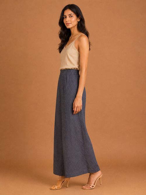 Grey Relaxed Fit Linen Trouser