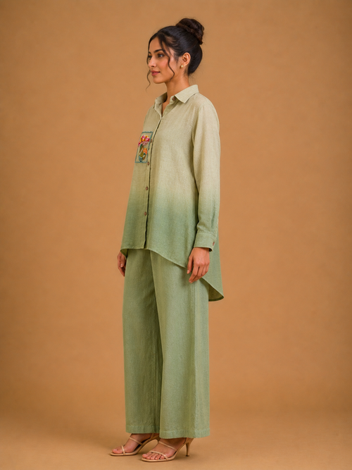 Sage Green Mushroom Embroidered Shirt