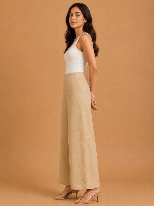 Beige Relaxed Fit Linen Trouser