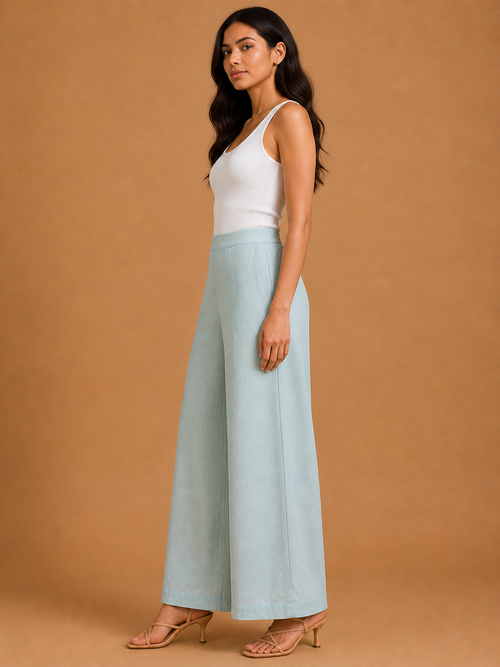 Light Blue Relaxed Fit Linen Trouser