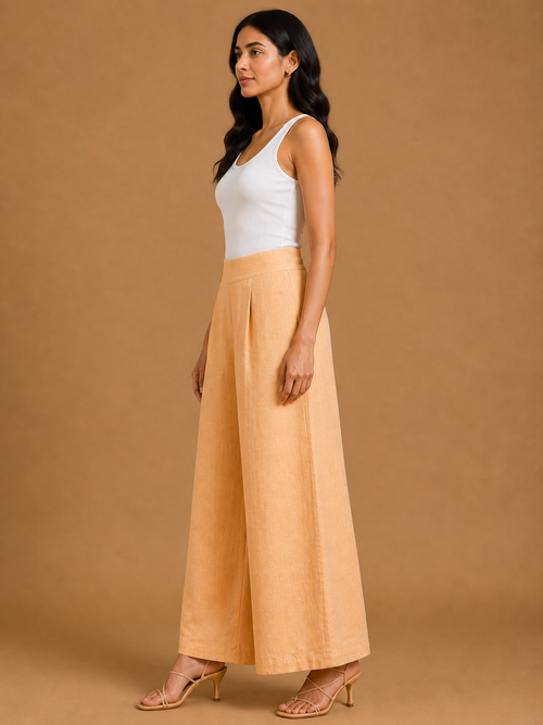 Pale Orange Relaxed Fit Linen Trouser