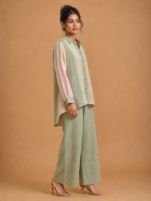 Green and Pink Stripe Embroidered Shirt