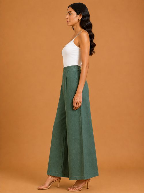 Green Relaxed Fit Linen Trouser