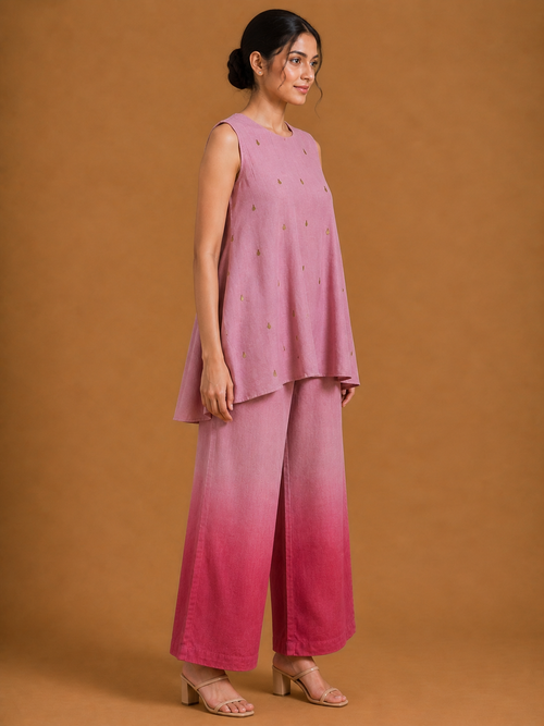 Pink Embellished Peplum Co-Ord Set