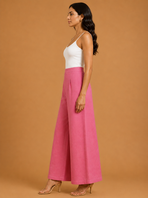 Dark Pink Relaxed Fit Linen Trouser