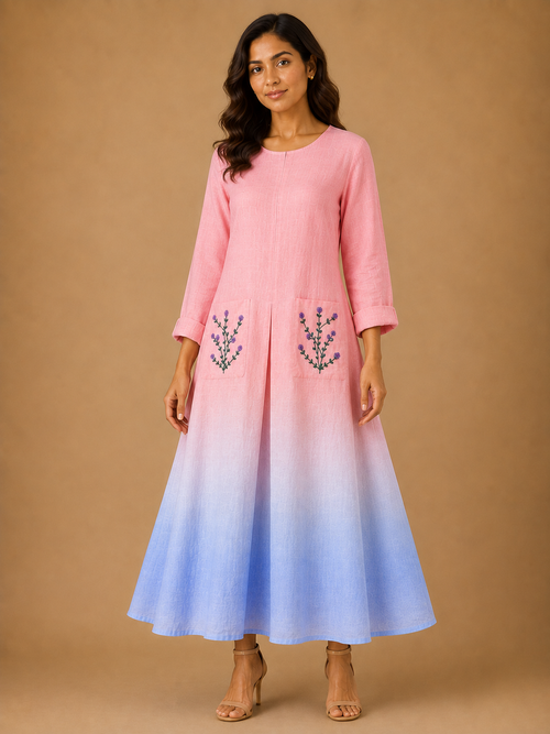 Pink & Lavender Ombre Embroidered Dress