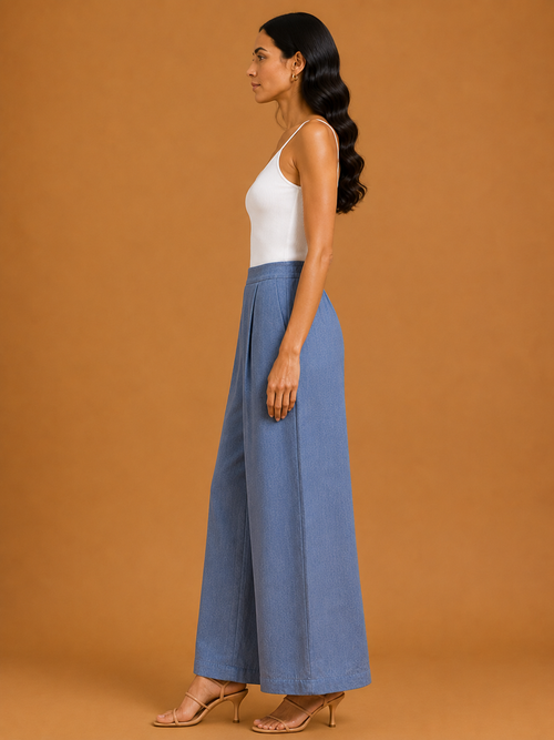 Bluish Grey Relaxed Fit Linen Trouser