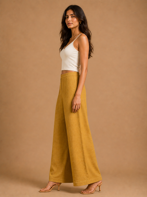 Mustard Relaxed Fit Linen Trouser
