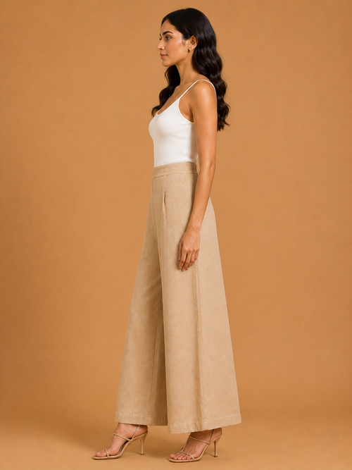 Light Beige Relaxed Fit Linen Trouser