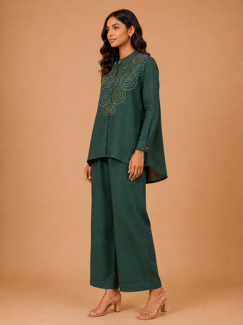 Dark Green Spiral French Knot Co-Ord Set