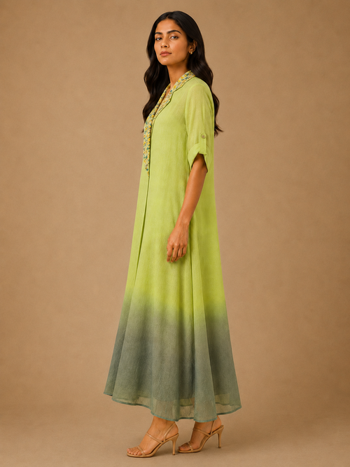 Lime & Olive Ombré Embroidered Collar Dress