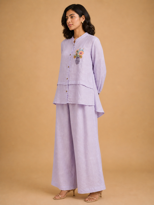 Lavender Floral Embroidered Co-Ord Set
