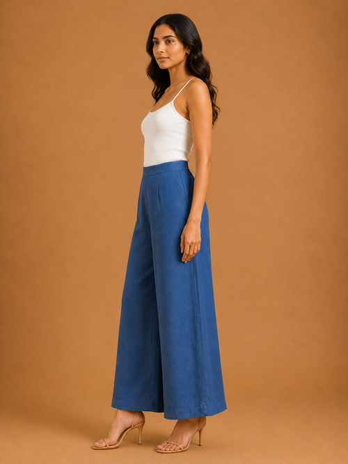 Deep Blue Relaxed Fit Linen Trouser
