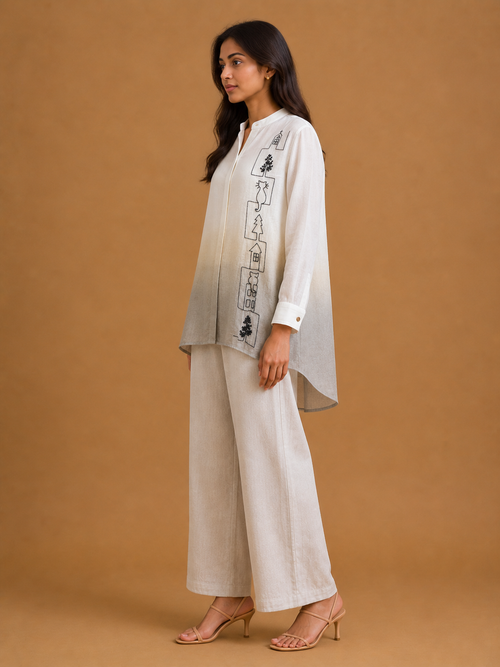 White & Grey Ombré Embroidered Shirt