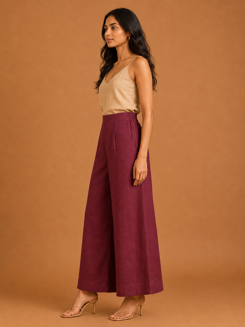 Maroon Relaxed Fit Linen Trouser
