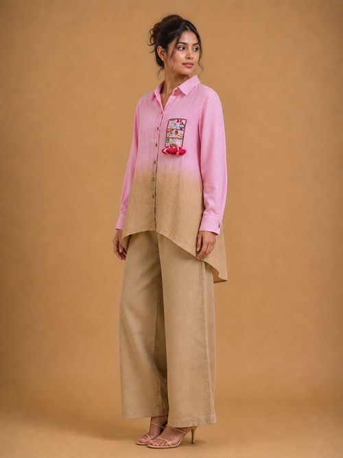 Pink & Beige Ombré Embroidered Shirt