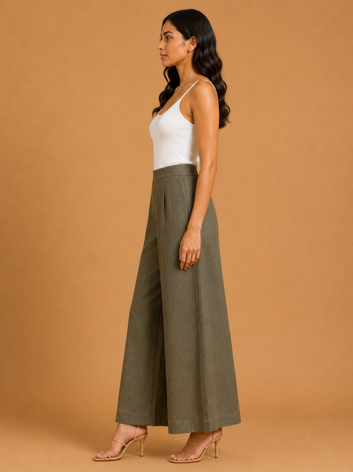 Olive Green Relaxed Fit Linen Trouser