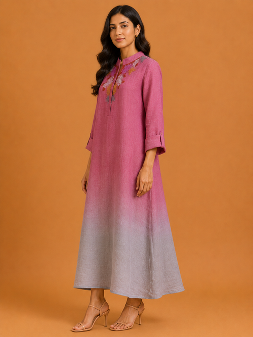 Mauve Gradient Embroidered Dress