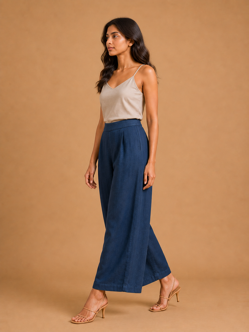 Dark Blue Relaxed Fit Linen Trouser