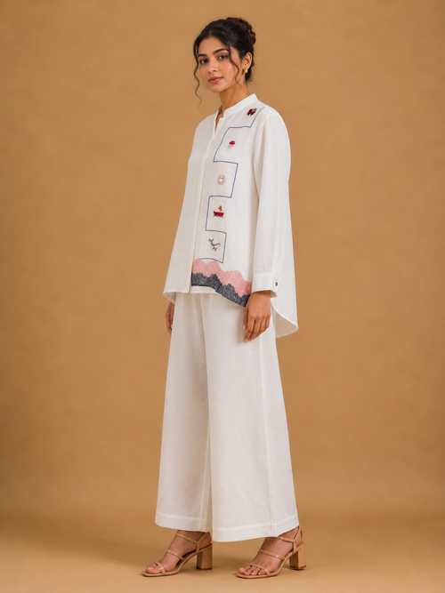 White Marine Embroidered Shirt