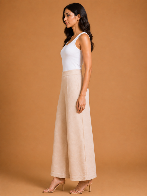 Pale Beige Relaxed Fit Linen Trouser