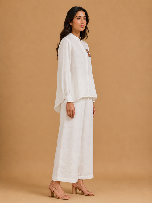 White Fox Embroidered Shirt