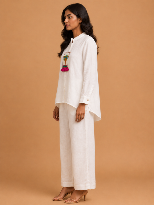 White Palm Tree Embroidered Shirt