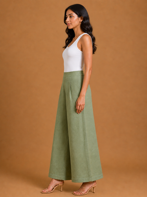 Light Green Relaxed Fit Linen Trouser