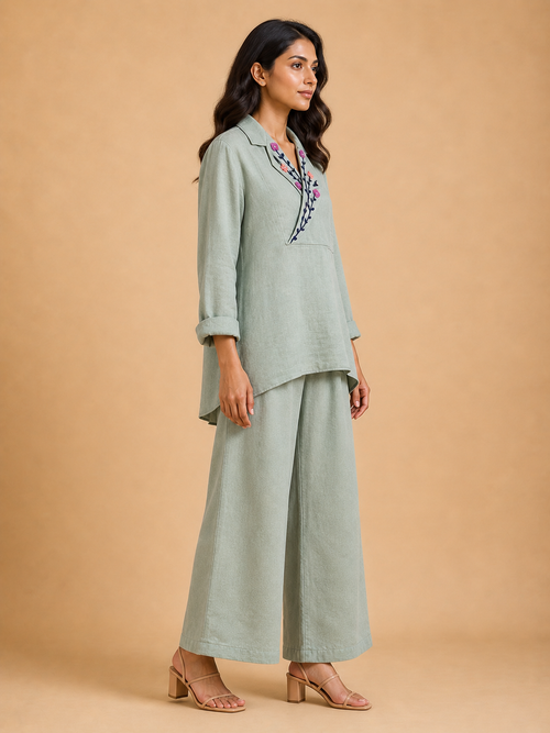 Sage Green Floral Lapel Co-Ord Set