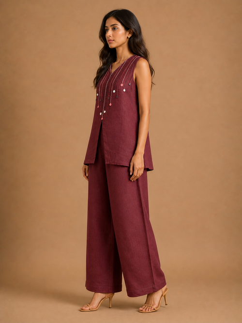 Maroon French Knot Co-Ord Set