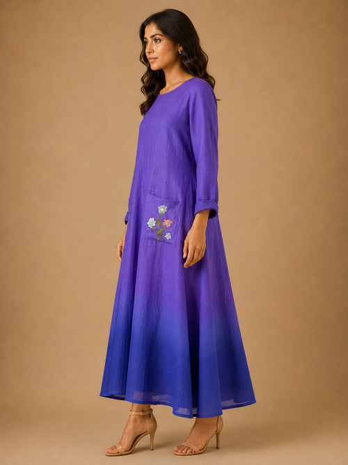 Purple & Blue Ombre Embroidered Dress