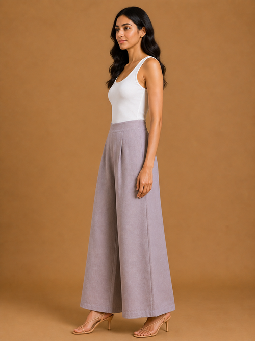 Light Mauve Relaxed Fit Linen Trouser