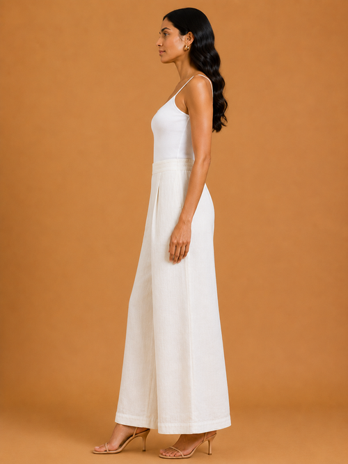 White Relaxed Fit Linen Trouser