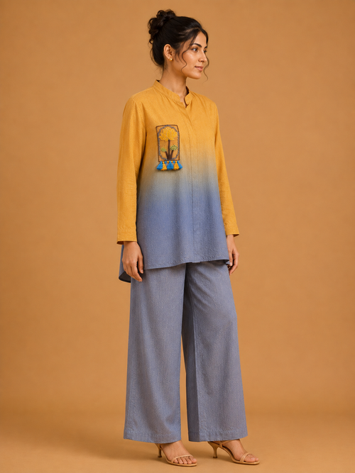 Yellow & Grey Ombré Embroidered Shirt