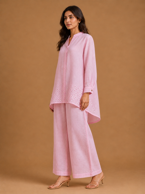 Pink French Knot Floral Print Shirt