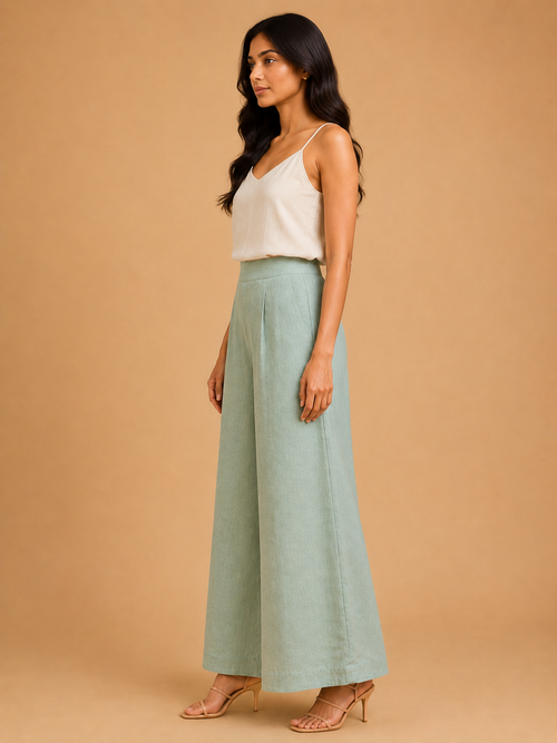 Sea Blue Relaxed Fit Linen Trouser
