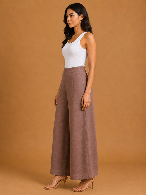 Mauve Brown Relaxed Fit Linen Trouser